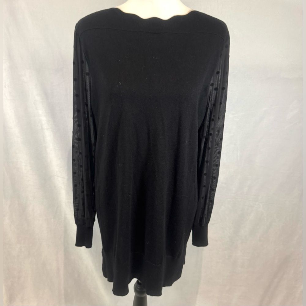 Cable & Gauge scalloped neck long sheer sleeve black sweater dress size medium